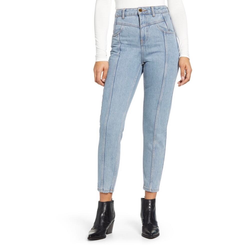 Topshop Yoke Bleach Mom Jeans high‎ waisted tapered leg size 25 NWT